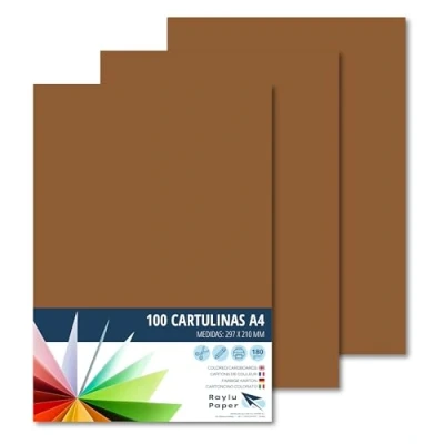 Bild av RAYLU PAPER A4 färgade kartonger, 100 stycken, ark, 180 g/m², 210 x 297 mm, färgat papper för kontor och hantverk (brun)