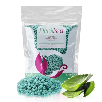 Bild av Depilissa aloe Vera vaxpärlor 400 g mild hårborttagning för ansikte, ögonbryn, intimt område och bikini perfekt känslig hud, brasiliansk vaxning, utan vaxremsor (400 gram, vera)