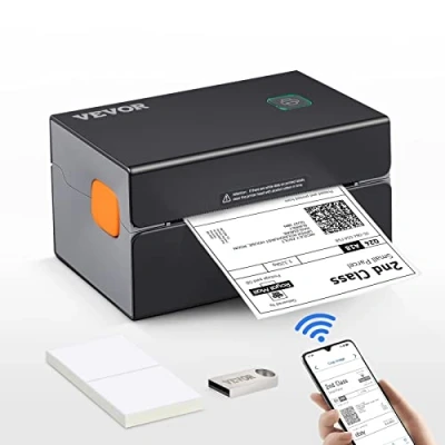 Bild av VEVOR Bluetooth etikettskrivare HD(300DPI), DHLs med USB port och automatisk identifiering av etiketter, stöder Windows/MacOS/Linux, lämplig för Amazon, Ebay, Etsy, etc