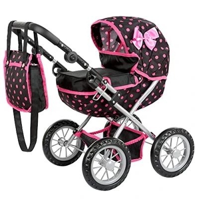 Bild av Kinderplay Dockvagn från 2 år, barnvagn för dockor lätt och stabil konstruktion, barndockvagn 3 justerbar höjd 33 till 63 cm, leksak utomhus, KP0261