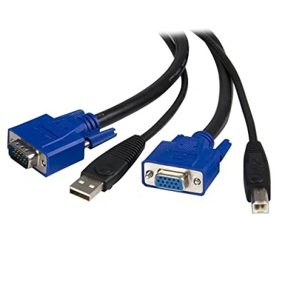 Bild av StarTech.com 2 i 1 USB KVM kabel tangentbord/video, mus/USB HD 15 (VGA), typ B (M) till USB, (VGA) 1,8 m SVUSB2N1_6