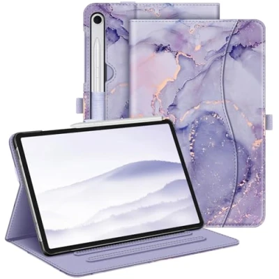 Bild av FINTIE Fodral för Samsung Galaxy Tab S9 FE 10,9 tum/Galaxy 11 tum 2023, flervinkels visningsskydd med ficka, automatisk sov/vakna, lila marmor