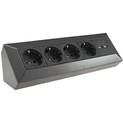 Bild av Steckdosenblock Ecksteckdose 4 Fach Schutzkontaktsteckdose 2X USB A 3,1A Anthrazit