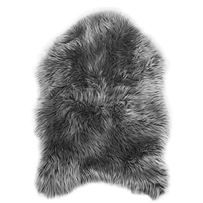Bild av Teppich Wölkchen fårskinnsmattor fuskpäls mattor imitation Vardagsrum Sovrum fluffig matta Tvättbar pälsmatta, sittdyna, dekorativ päls till stol, soffa, säng Mörkgrå 80x120 cm