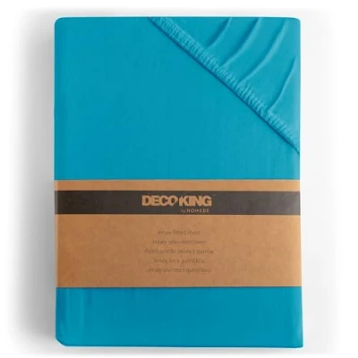 Bild av DecoKing Dra på lakan Spännlakan 100% bomull Jersey boxhoppbädd Cyan 100x200 120x200 Amber