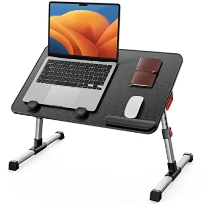 Bild av SAIJI bord, sängbord, justerbar höjd, med 4 justerbara vinklar, hopfällbart laptopskrivbord, för soffa golv arbete studier läsning skrift frukost, passar upp till 17 tum bärbar dator (60 x 33 cm,