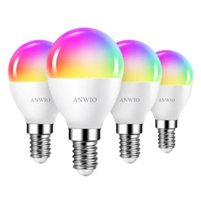 Bild av ANWIO E14 Smart Glödlampa, Färgändrande Golfboll, 470 lm, 5 W Ersätter 40 Watt, WiFi, SES Liten Skruv (4 pack)