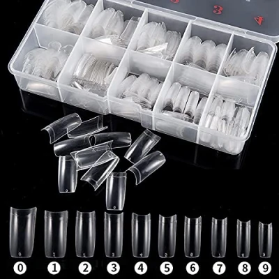 Bild av Nageltips, 500 st. akryl konstgjorda nagelspetsar konst transparenta nageltips franska falska naglar förpackad med nagelstudior för kvinnor flickor