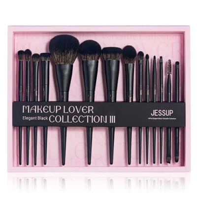 Bild av Jessup svarta sminkborstar 14 st Presentset för kvinnor Kabuki Foundation ögonskugga Kontur Concealer Pulver Eyeliner Veck Ögonbryn，Blanding Brush Set Present kvinnor,T336 G