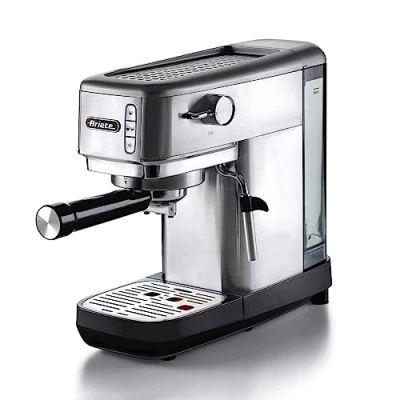 Bild av Ariete 1380, kaffemaskin av metall, kompatibel med kaffepulver och ESE pods, 15 bar Maximum, 1 eller 2 koppfilter, cappuccinomunstycke, 300 W, silver
