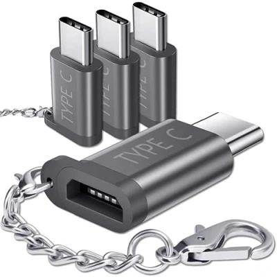 Bild av JSAUX USB C adapter till Micro USB, [4 Pack] Typ omvandlare med Nyckelring 56K Motstånd för Samsung Galaxy S10 S9 S8 Plus/Note 10 9 8/A3 A5 2017, Huawei P9/P10, Xperia XZ, LG G5 G6 etc Grå