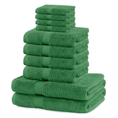 Bild av DecoKing Set med 10 bomullskvalitet 525 g/m² 4 gästhanddukar 30 x 50 cm handdukar 100 och 2 badhanddukar 70 140 grön absorberande marina