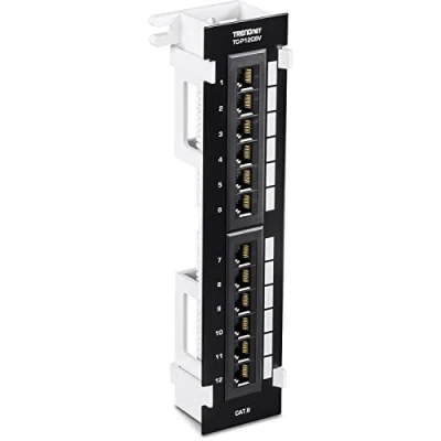 Bild av TRENDnet 12 portars Cat6 oskärmad lapppanel, TC P12C6V, väggmontering, inkluderar 89D fäste, vertikal eller horisontell installation, kompatibel med Cat5e och RJ45 kablar, 110 IDC typ