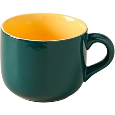 Bild av 650 ml tekopp, kaffekopp, XXL kopp, keramik, soppkoppar med handtag, jumbokoppar, stor kaffe, te, müsli, soppskål, skål, porslinskopp, soppskål handtag (grön gul)