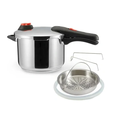 Bild av Amazon Basics Tryckkokare i rostfritt stål med ångkokare, lämplig för induktion 6 liter, silver