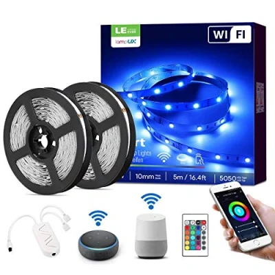 Bild av LE LED strip 10M (2x5M), Alexa RGB strip, IP20 vattentät Smart [endast 2,4 GHz] WiFi light chain för hus, kök, fest, TV, Kompatibel med Alexa, Google Home
