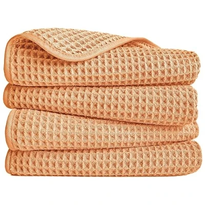 Bild av POLYTE Mikrofiber luddfri handduk, 40 x 76 cm, 4 pack (orange, våffelväv)