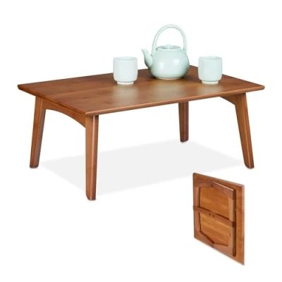 Bild av Relaxdays Soffbord, hopfällbart, valnötsoptik, H x B D: 25 60 40 cm, bambu, lågt sidobord, vardagsrum, brunt
