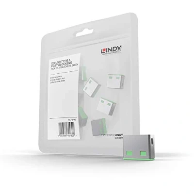 Bild av Lindy 40451, Portblockerare + nyckel, USB Type A, Grön, Akrylnitrilbutadienstyren (ABS), 5 styck, Polypåse