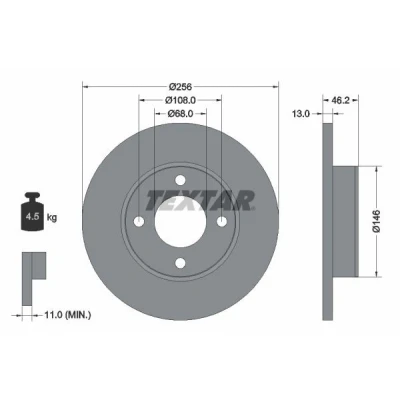 Bild av TEXTAR 92025900 Disque de frein 256 13 04/04 108 plein sans boulon fix roue, moyeu roue AUDI: 90 B3, 80 100 C3 Berline