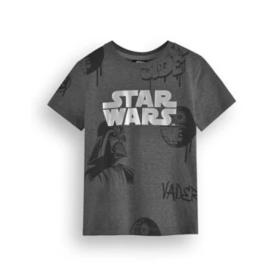 Bild av Star Wars T shirt för pojkar barn Mörkgrå Kortärmad Grafisk Klassisk logotyp Darth Vader Death Dark Side Graffiti Style Kläder Topp Sci fi Film Karaktär Merchandise Gåva