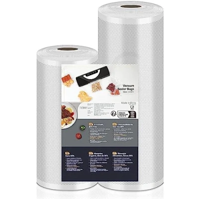 Bild av vakuumpåsar för mat, 2 rulle 20/28 x 600 cm Vakuumförseglingspåsar, vakuummaskin, BPA fria livsmedels