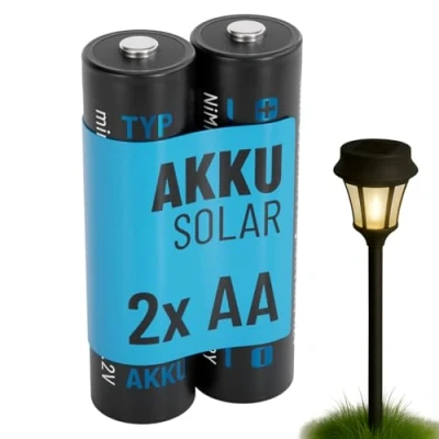 Bild av ABSINA 2 x AA uppladdningsbart solcellsbatteri, 800 mAh, 1,2 V NiMH solcell, batteri med låg urladdning uppladdningsbara batterier, solceller,