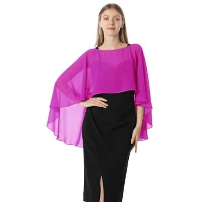 Bild av Hotshawl capelet för kvinnor, chiffong cape, sjalar och täckplagg aftonklänning bröllopsklänningar, Rosa, en storlek