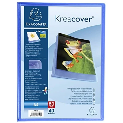 Bild av Exacompta Ref 5742E 1 Kreacover Chromaline dokumentmapp 40 släta kristallklara fickor 80 vyer för A4 storlek 24 x 32 cm halvstyvt polyprohölje färg blå