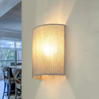 Bild av Loft vägglampa tyg skärm halvrund E27 i grå design vardagsrum hall sovrum