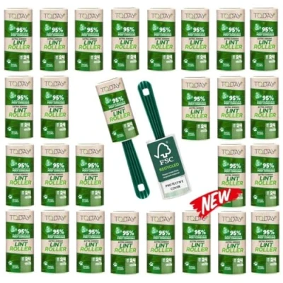 Bild av Today Eco Luddrullar 95% återvunna 28 rullar + 2 handtag skydd. Luddborttagare av plast från konsumentavfall för katt och hundhår, extra klibbig husdjurshårborttagare