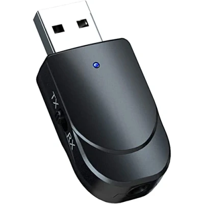 Bild av Bluetooth 5.0 adapter, plug and play 10 m räckvidd, USB 2 i 1 adapter sändare mottagare med 3,5 mm AUX trådlöst ljud, för hörlurar/TV/PC/telefoner/bilradio