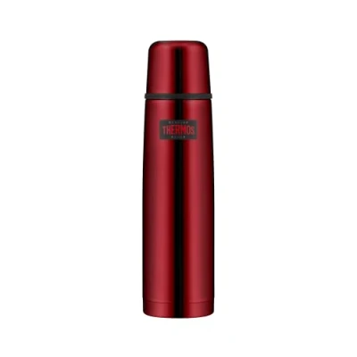 Bild av Thermos Lätt &amp; kompakt serveringsflaska 1 l, tranbärsröd, termosflaska rostfritt stål, isolerad flaska röd med drickkopp, 24 timmar varm/24 kall, diskmaskinssäker, helt tät, BPA fri