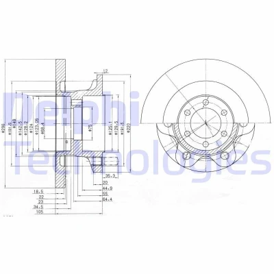 Bild av DELPHI BG9722 Disque de frein 290 22 6 plein huilé non traité sans roulement roue, bague ABS IVECO: DAILY 3 Kasten/Kombi
