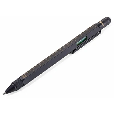 Bild av TROIKA CONSTRUCTION Multitasking kulspetspenna PIP20/BG svart/guld centimeter och tumlinjal 1:20 m 1:50 skala vattenpass slits korsskruvdragare stylus