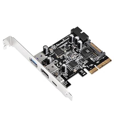 Bild av SilverStone SST ECU05 PCI E expansionskort, 1 x extern USB 3.1 typ C, 2 3.0 A, intern 19 stiftskontakt, 10 Gbps, lågprofil lämplig
