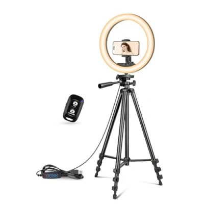 Bild av UBeesize Selfie Ring ljus med Stativ,LED ringlampa Stativ,Perfekt för YouTube video, Fotografi, Selfie, Vlog, Smink Eller Live streaming, Svart