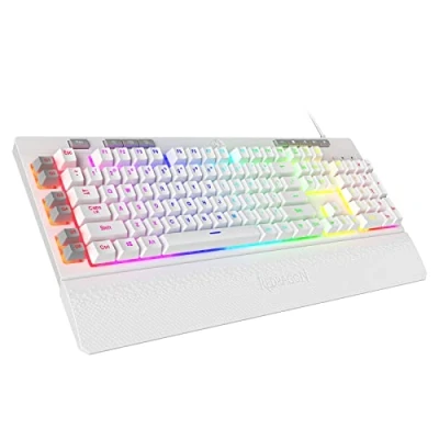 Bild av Redragon K512 Shiva amerikansk layout, vitt membran speltangentbord, RGB belysning, programmerbara G tangenter, multimediakontroller, integrerat handledsstöd, QWERTY layout