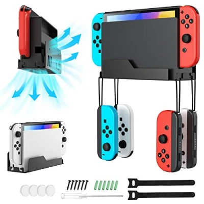 Bild av MoKo Wall Mount for Nintendo Switch/Switch OLED, Metal Bracket with 4 Joy Con Hooks, Airflow Gap Design Fast Heat Dissipation, Safely Store Your Switch Near or Behind TV, Black