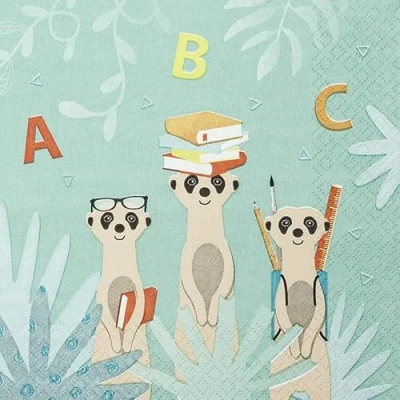 Bild av 20 servetter surikater i skolan inskolning skolstart barn pojke flicka ABC bordsdekoration 33 x cm