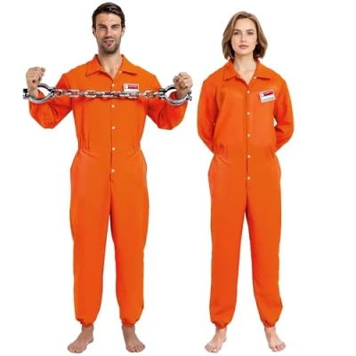 Bild av Spooktacular Creations Fånge Jumpsuit Orange Fängelse Farmad Jailbird Coverall kostym med namnbricka