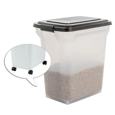 Bild av Iris Ohyama, Box, Kibble container, Plastfoder med lock, hjul och spade, L46 x D34 H50,5 cm, Lufttät, BPA fri, För hundar katter, ATS L, Svart
