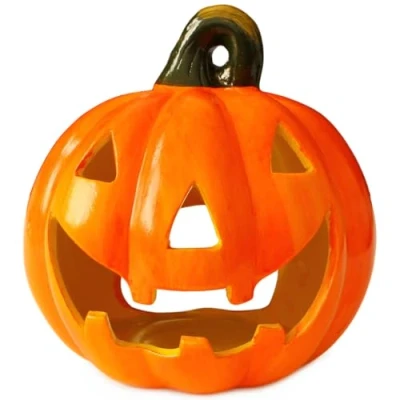 Bild av Pumpadekoration som keramisk halloweendekoration i 17 x 14 cm Jack Lantern Halloween pumpa utomhus läskig dekoration för LED värmeljus pumpalykta inomhus höstdekoration eller