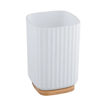 Bild av WENKO Tandborstkopp Rotello, mugg tandborstning av plast botten bambu, förvaring tandborstredskap halkfri spårstruktur, Ø 8,6 x 11,1 cm, vit/natur, 25293100,8,5 11 8,5 cm