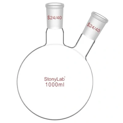Bild av stonylab Glas Tung Vägg 2 Hals Rundbottnad Flaska RBF 1000 ml, med 24/40 Mitten Och Sidan Standard Konisk Yttre Fog, ml
