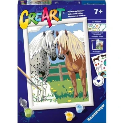Bild av Ravensburger CreArt D serien: Hästpar, Måla efter siffror, innehåller förtryckt bräda, en pensel, färger och tillbehör, kreativt spel för pojkar flickor 7+ år
