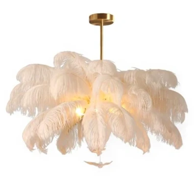 Bild av GUANSHAN Vit Strutsfjäder Lampskärm Hängande Lampa Taklampa Takbelysning Armaturer för Sovrum, Vardagsrum