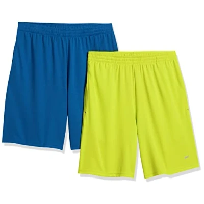 Bild av Amazon Essentials Men&#039;s Performance Tech shorts med lös passform (finns i Big &amp; Tall), Pack of 2, Blå/Neon limegrön, XS