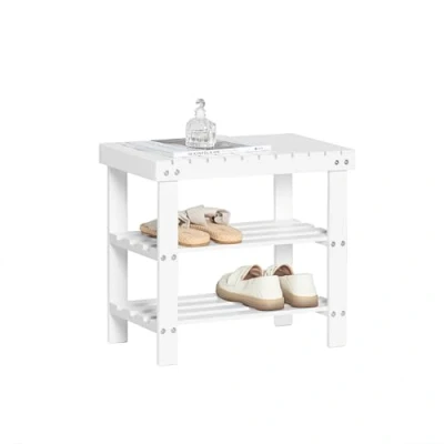 Bild av SoBuy FSR02 K W Skohylla av bambu skobänk med 2 års garanti sittbänk bredd 50 cm vit