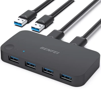 Bild av USB 3.0 omkopplare, omkopplare 2 datorer delar 4 för PC, mus, tangentbord, skrivare, skanner, KVM switchväljare kompatibel med Windows, Mac, Linux